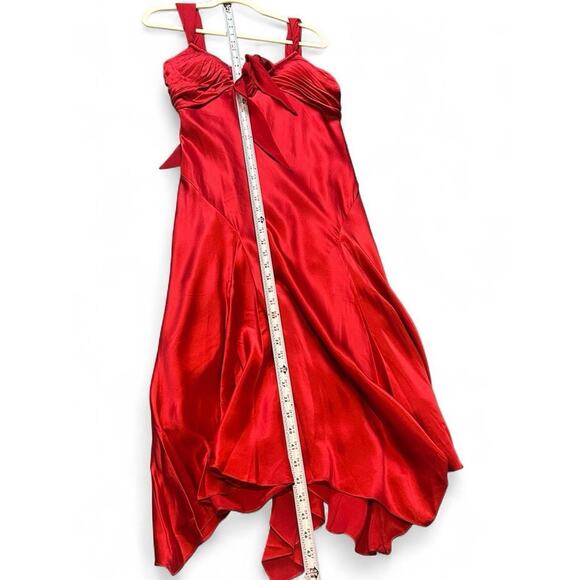 NWT Official Red Silk Asymmetrical Dress Tie Front Size UK 12 / US 8 - Picture 9 of 13